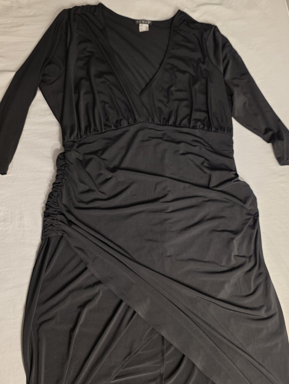 Black Ruched Wrap Dress